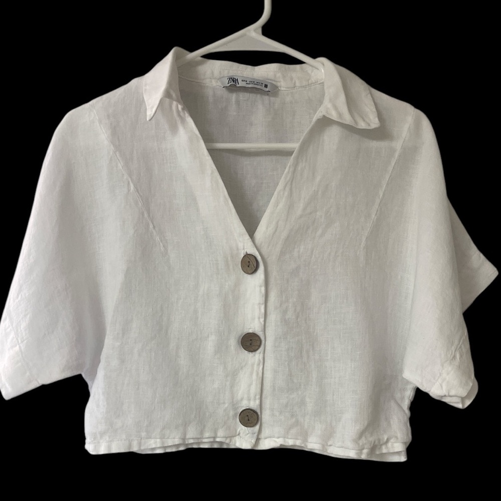 White Linen Button-Up Top